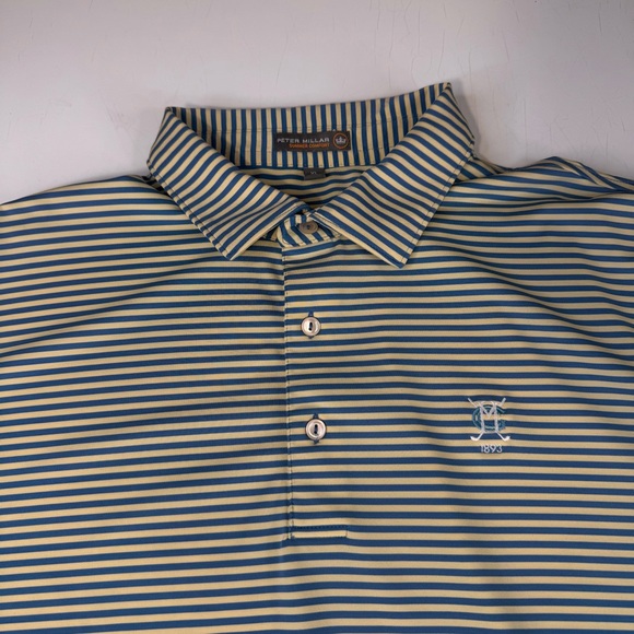 Peter Millar Summer Comfort Polo Men's XL Yellow Stripe Performance Golf Stretch - Picture 7 of 11